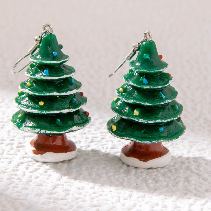 Wholesale Christmas Tree Penguin Dripping Oil Santa Hat Old Man Earrings
